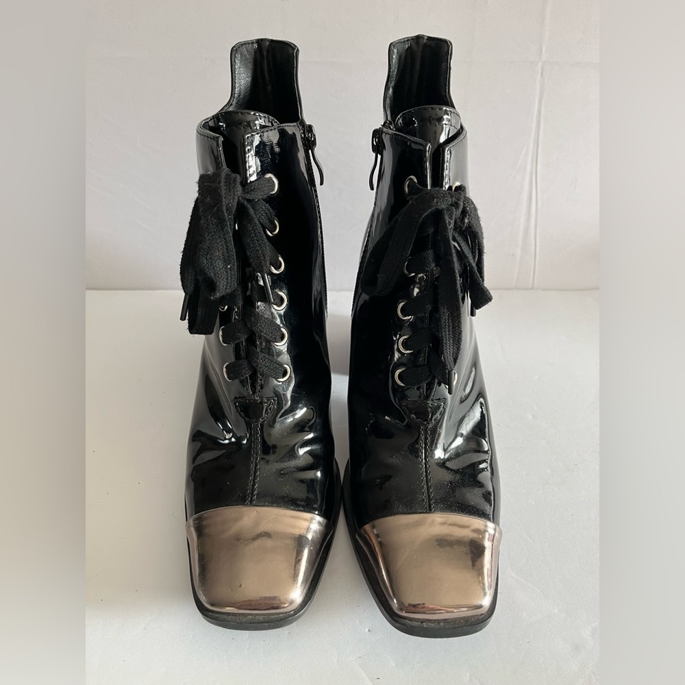 Black Metallic Toe Square Toe Boots // 90s Grunge Cyber